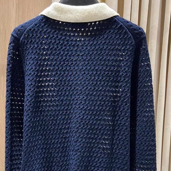 New Gucci 2025 GG Logo Monogram Fine cotton crochet cardigan in Navy M - Picture 2 of 7